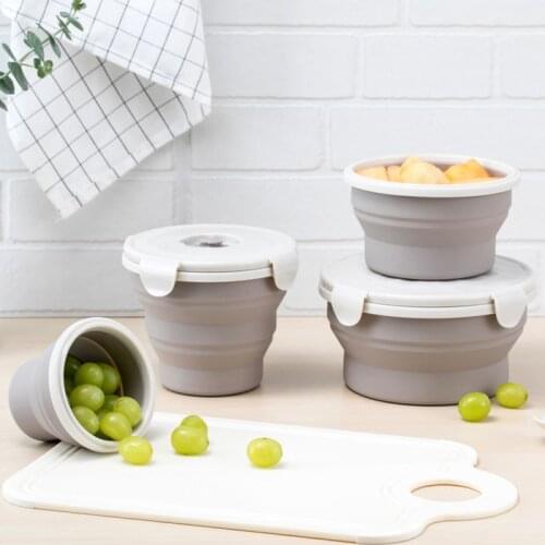 Fridge Food Storage Bowl Silicone Folding Lunch Box Folding Bowl Portable Silicone Folding Bowl Foldable Salad Bowl with Lid
