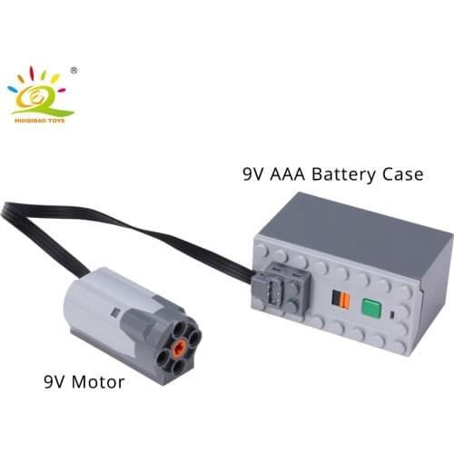 HUIQIBAO Toys Technical City Series Building Blocks 9V Moc Train Motor Battery Box Engine Lectrical Machinery Toys For Children
