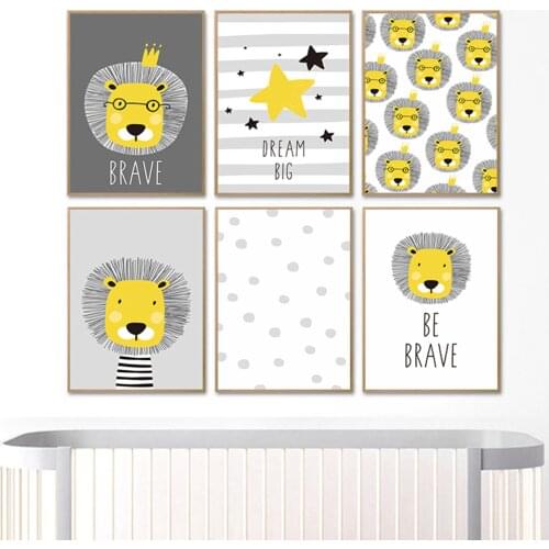 Lion Star Baby Nursery Wall Art Canvas Painting Be Brave Posters Prints Cartoon Children Picture Nordic Kids Baby Room Decor