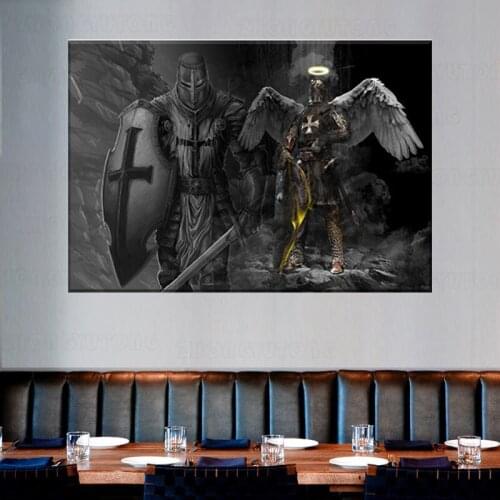 Knight Templar And Shield Sword Knight Wings Painting 5 Panel Modular Style On Canvas Print Poster Modern Home Decor Wall Art