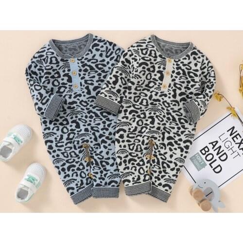 0-18M Newborn Baby Girl Boy Romper Knitted Long Sleeve Jumpsuit Warm Autumn Baby Clothes Leopard Costumes