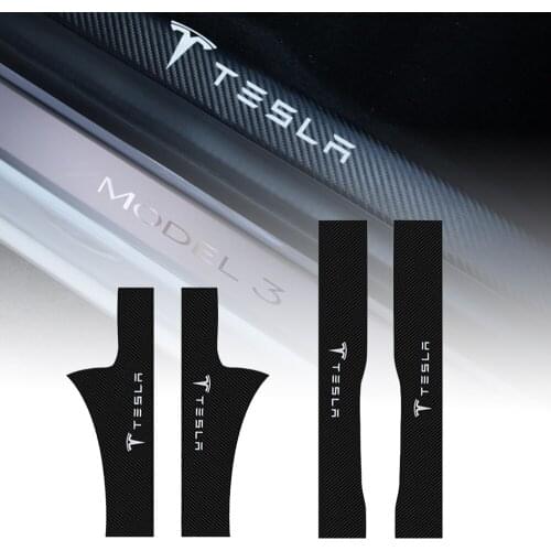 Leather Car Door Threshold Stickers For Tesla Model 3 2017 2018 2019 Door Sills Protector Decals Accessories
