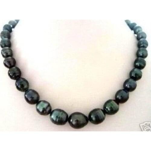 Beautiful 8X9MM TAHITIAN RICE BLACK PEARL NECKLACE 17"