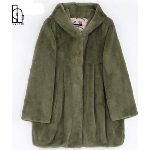 Winter Fluffy Soft Faux Fur Jacket Women Hooded Plus Size Korean Fashion Clothing 2021 Womens Jackets And Coats Warm