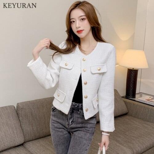 Autumn Winter Small Fragrant Autumn Winter Tweed Jacket Coat Women Vintage Woolen Short Coats Casual Loose Elegant Outwear Tops