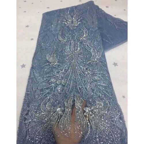 Latest African Lace Fabric High Quality Embroidery Tulle French Lace Fabric with beads and sequins ZH-3888823 Nigerian Women