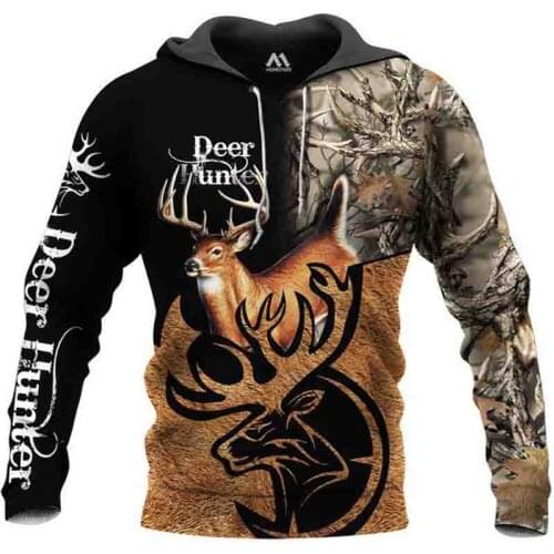 Hot Sale Men Clothing Usa Size Oversized Hoodie Anime Printing Deer Hunter Men Hooded Long Sleeve Streetwear