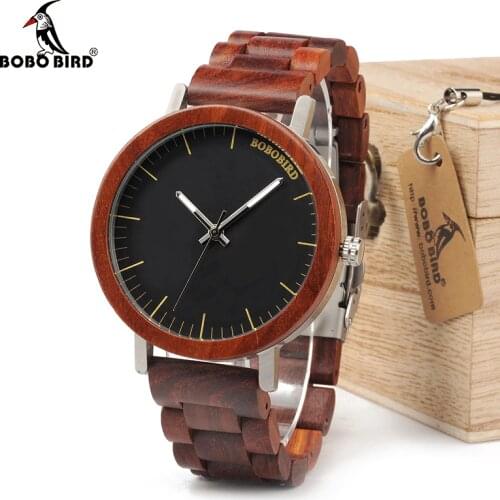 BOBO BIRD WM16 Brand Design Rose Wooden Watch for Men Cool Metal Case Wood Strap Quartz Watches Luxury Unisex Gift