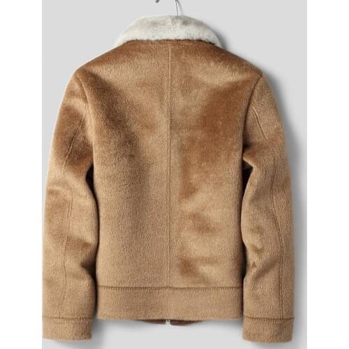 Autumn Winter Men Mink Fur Collar Real Wool Vicugna Woolen Coats Streetwear Mens Jacket and Coat F-XK-8919 MY1898