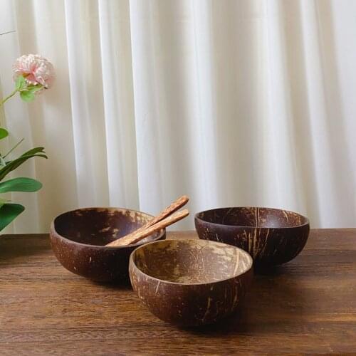 Natural Coconut Bowl Coconut Rope Ring protection wooden bowl Coconut Spoon Set coco smoothie Coconut Kitchen Daily Dinnerware