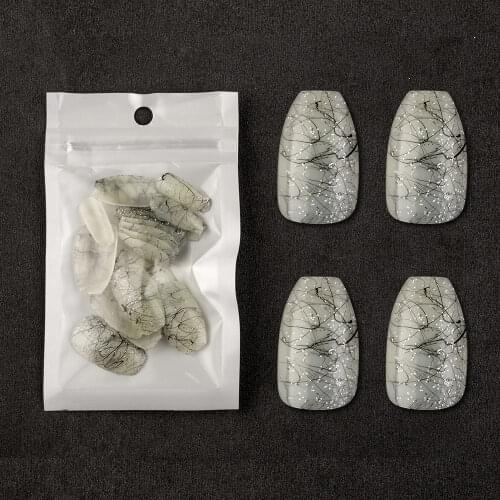 24pcs Black Lines Solid Color False Nails Short Ballerina Full Cover Artificial Nail Tips Professional Fake Nails Manicure Tools