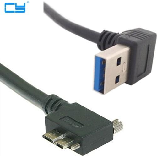 Down Direction Angled 90 Degree USB 3.0 A plug to Micro B Plug Right Angled locking screws Panel Cable 40cm