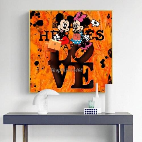 Disney Wall Art Print Canvas Painting Anime Poster Mickey Minnie Mouse Love Canvas Art on Kids Room Wall Home Decoration Picture