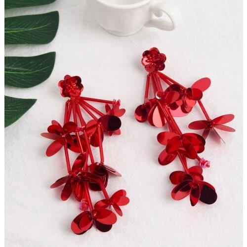 New Fashion Beaded Sequins Flower Long Tassel Drop Dangle Earrings for Women Personality Statement Wedding Party Jewelry 5K3008