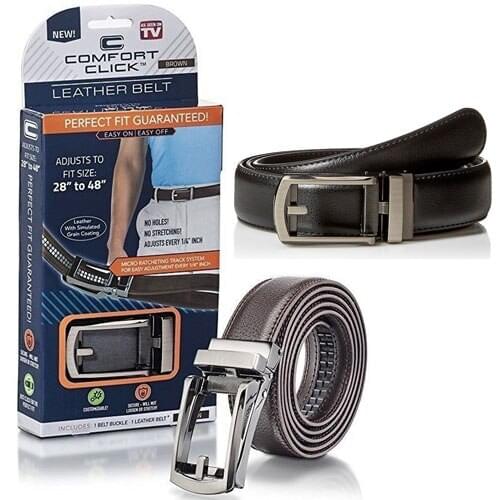 New Hot High Quality Black Brown Comfort Leather Adjustable 28"to 48" No Hole Click Belt