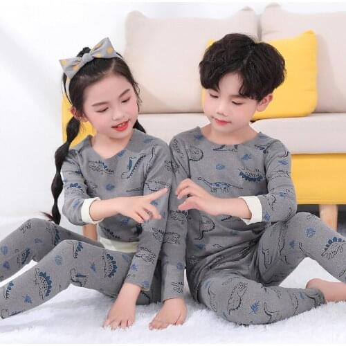 Autumn Winter Childrens Pajamas Set Kids Thermal Underwear Pajamas For Girls Boy Dinosaur Sleepwear Seamless Set Teens Clothing