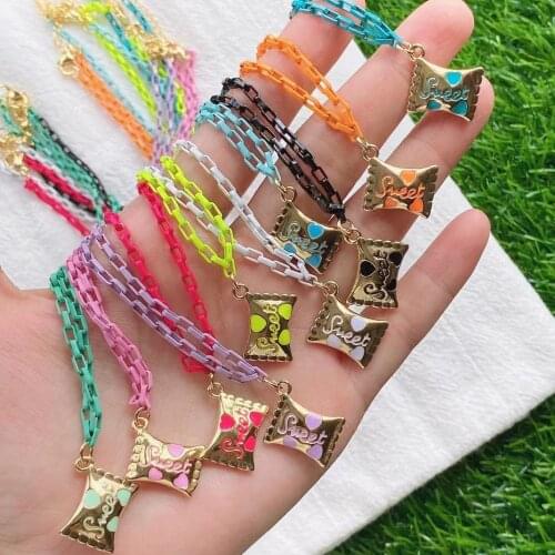 5Pcs Bohemia Sweet Enamel Color Candy Sugar Pendant Necklace Summer Trendy Women Girl Jewelry Gifts