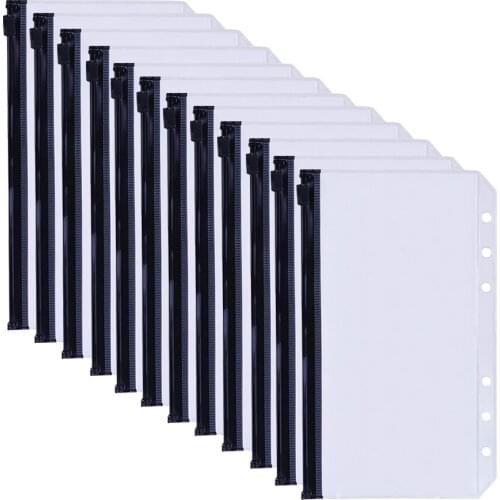 10PCS Binder Pockets A5/A6 Size Binder Loose Leaf Zipper Folders For 6-Ring Notebook Binder PVC Pouch Document Filing Bags
