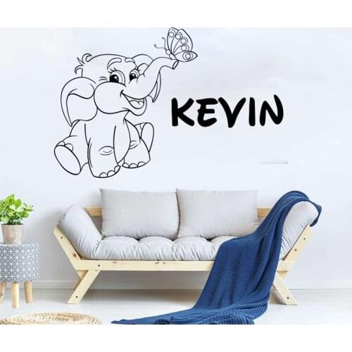Personalized Name Butterfly Elephant Wall Sticker Nursery Kids Room Custom Name Aniaml Zoo Safari Pet Wall Decal Bedroom Vinyl