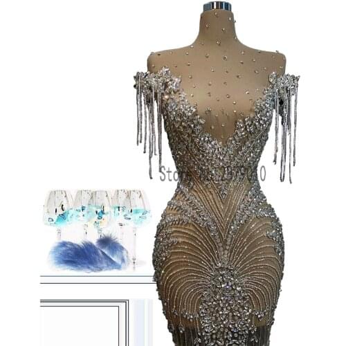 Sexy See Through Short Prom Dresses Illusion High Neck Luxury Beading Knee Length Party Gowns Vestido de festa