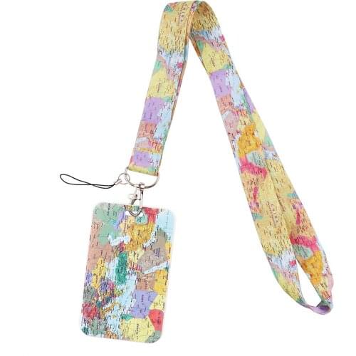 24pcs/lot MD653 DMLSKY Map Necklack Lanyard Key Strap Multifunction Mobile Phone With Card Holder Cover For Geography teacher