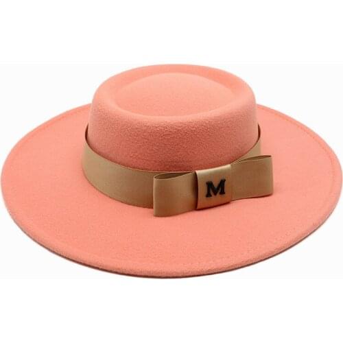 Wholesale Fedora Hat M Logo Bowknot Ribbon Accessories Fedora Hat Mens Panama Ladies Dome Hat шапка женская