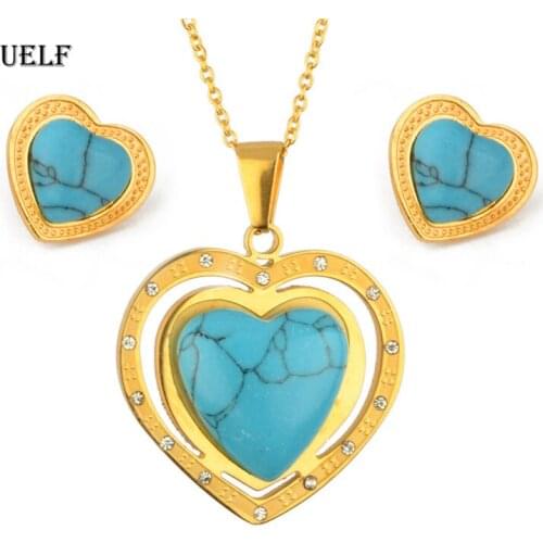 UELF Stainless Steel Wedding Jewelry Sets Romantic for Women Love Heart Hollow Pendants Necklaces Earrings For Wedding