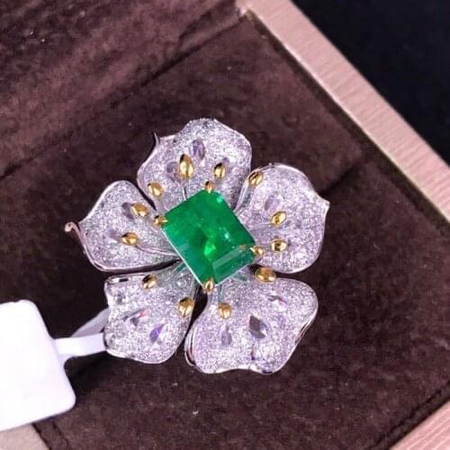 High Quality Jewelry 925 Silver Adjustable Size Charm Flower Ring Inlay Retro Green Zircon Luxury Accessories For Women Wedding