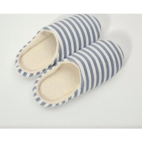 Women Winter Warm Home Slipper Men Warm Soft Plush Striped Slipper Indoors anti-slip Winter Indoor Bedroom House Shoes Woman