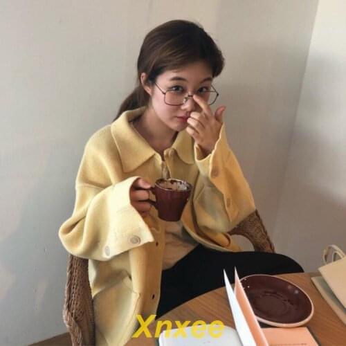 Women Autumn Winter Tops Vintage Shirt Sweater Female Vintage school Plus Size Pocket Knitting Cardigan Coat Sueter Mujer Xnxee