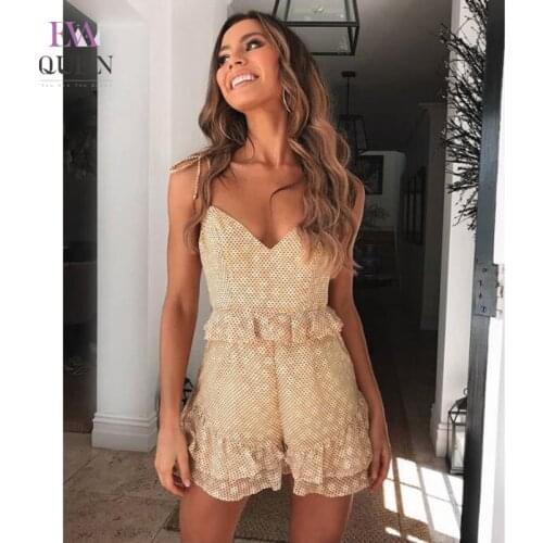 EvaQueen Print Patchwork Ruffle Summer Playsuit For Women Spaghetti Strap Tie Slim Overalls Backless V Neck Casual Beach Rompers