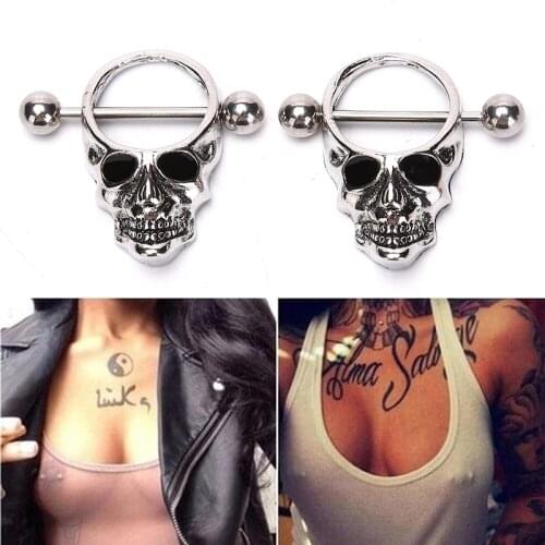 1PCS Nipple Piercing Women Lady Fashion Stainless Steel Skull Bars Ring Jewelry