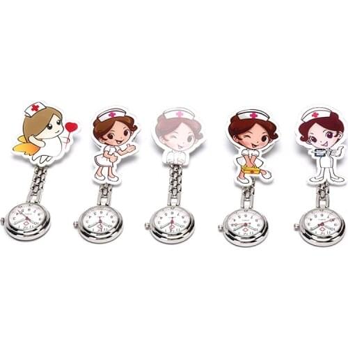 1Pcs Doctor Pocket Hang Clip Watches 3D Cartoon Fashion Beautiful Flower Animal Girls Ladies Women Nurse Watches Unisex