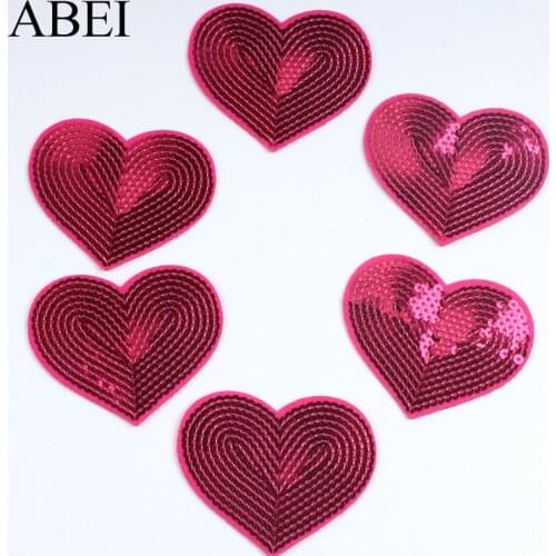 10pcs Rose Sequined Heart Patch DIY Stickers Iron On Patches Sewing Jeans Coats Shoes Hats Sweaters Dress Shirts Badge