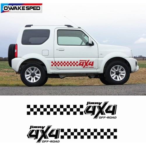 2pcs Sport 4X4 OFF ROAD Door Side Sticker For Suzuki Jimny AT MT JTW 2007-19 Racing Lattices Stripes Auto Body Skirt Vinyl Decal