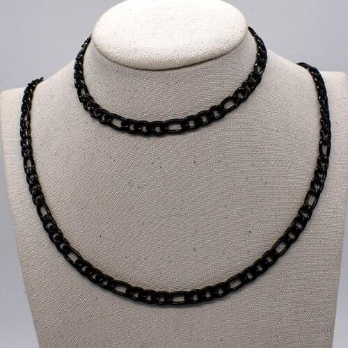 AMUMIU Fashion Chain Link Bracelet Necklace Jewelry Sets Stainless Steel Gold/Black/Steel Color High Quality HZTZ133