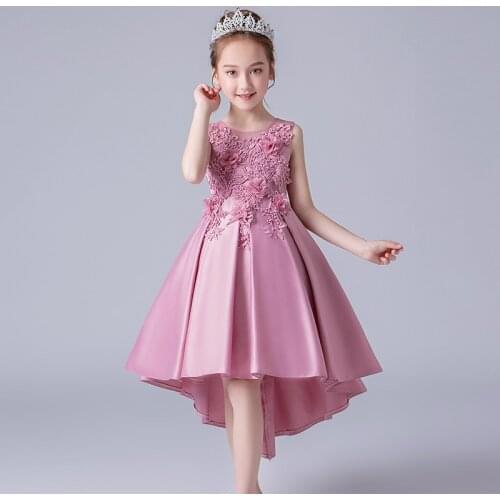 Baby girl clothes Satin Princess Lace Flower Girl Dresses sleeveless prom Gowns Birthday Party Dresses with Beading Pageant Gown