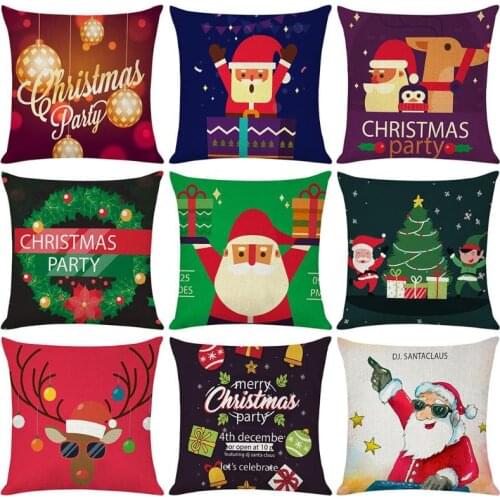 Cartoon Santa Claus Cushion Cover Deer Print Throw Pillow Cover Sofa Cushion Case Home Christmas Decoration Polyester Pillowcase