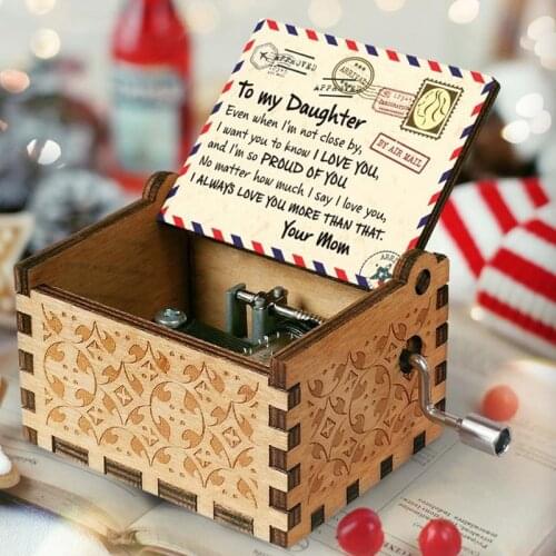 Engraved Wooden Music Box Hand-cranked Music Box for Daughter Wife Birthday Festival Gifts JA55