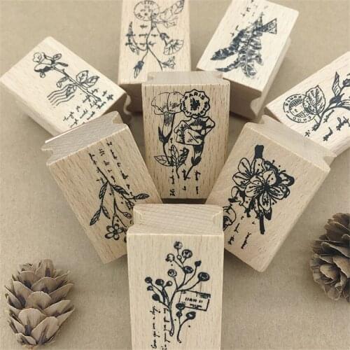 Banana Leaf Wood Stamps DIY Wooden Rubber Stamp Rose Flower Letters Diary Craft Card Stamps Set For Scrapbooking