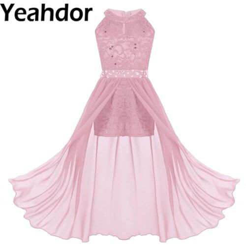Bridesmaid Kids Girls Floral Lace Rhinestone Maxi Romper Dress Summer Girls Dress for Birthday Party First Communion Dresses