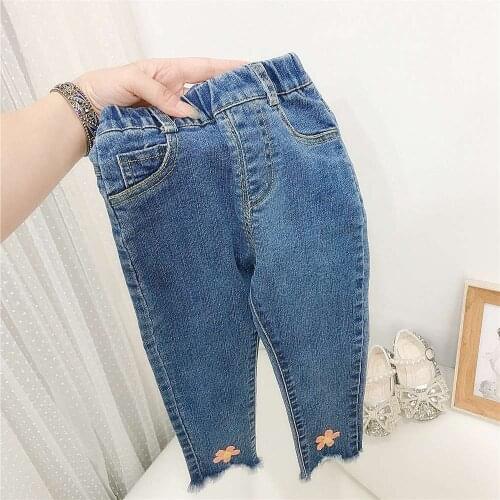 Fashion Girls Kids Princess Jeans Pant Autumn Children Baby Denim Vintage Flower Long Pants Trousers Outfits ADK391
