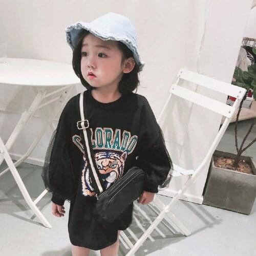 New Spring Girls T-Shirt Weater Dress Baby Cute Girls Puff Long Sleeves Cartoon Autumn Dress Children Sweatshirt Pullover