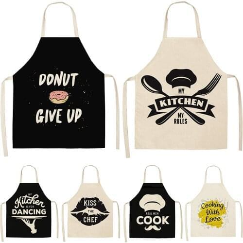 Cake Letter Alphabet For Women Home Kitchen Cotton Linen Aprons 53*65cm Black Bibs Household Cleaning Pinafore Cooking 46277