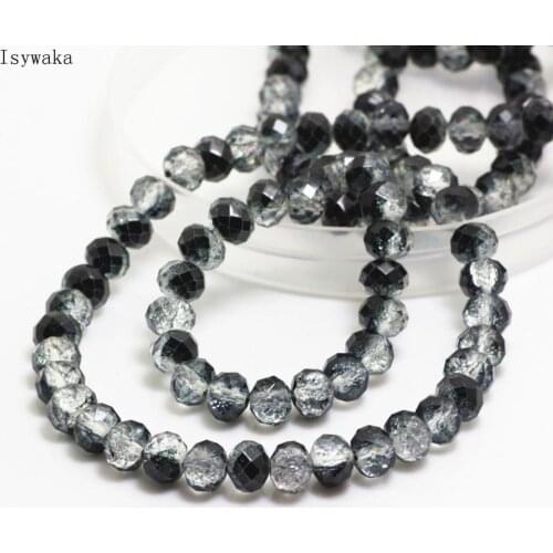 Isywaka 6x8mm Black&White 70pcs Floral Rondelle Austria faceted Crystal Glass Beads Loose Spacer Round Bead Jewelry Making