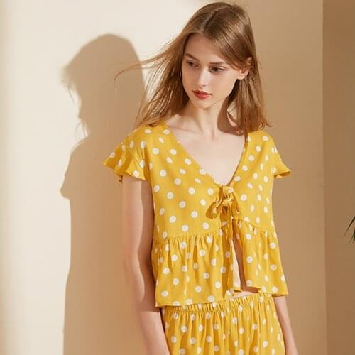 2021 Summer New Women Short Top+Shorts 2Pcs Pajamas Set Cute Dot Printed Comfort Elastic Waist Bottom Sleepwear Ladies Soft Wear