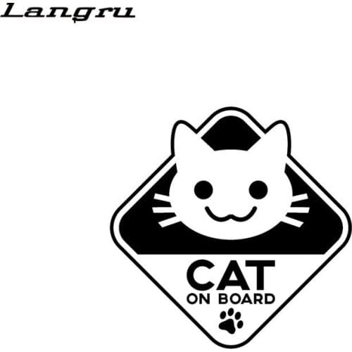 Langru 16cm*16cm Funny Vinyl Sticker Car Decal Cat On Board Car Accessories Jdm