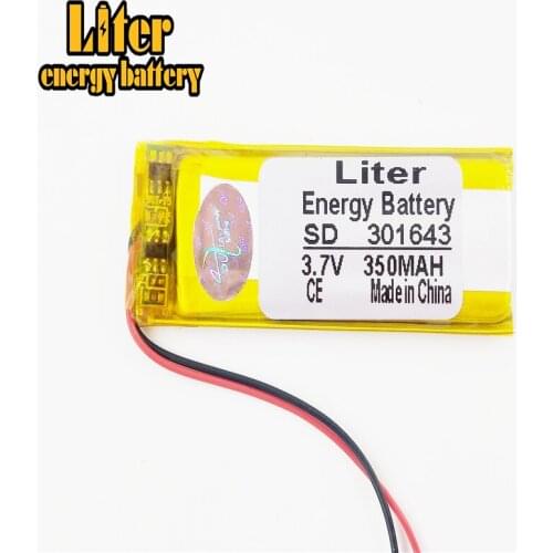 3.7V 350mAh 301643 Lithium Polymer Li-Po Rechargeable Battery power For Mp3 MP4 MP5 GPS Lithium polymer battery