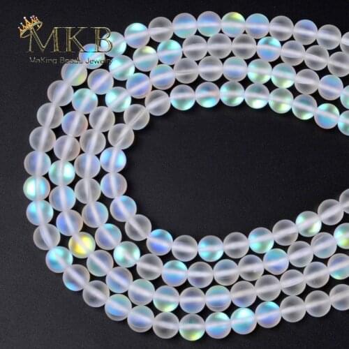 A+ Matte White AB Frosted Austrian Crystal Round Beads For Jewelry Making 6 8 10 12mm Glitter MoonStone Beads Diy Bracelet