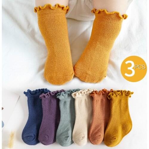 3 Pcs Soft Spring Autumn Baby Socks Newborn Boy Girls Socks Toddler Kids Solid Candy Colored Socks Children Ruffle Edge